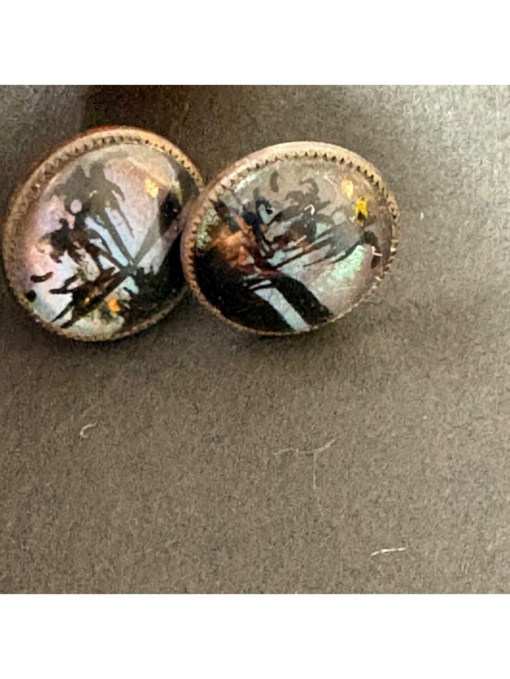 Vintage Morpho Butterfly Wing Earrings Tropical Palm Trees Water Small
